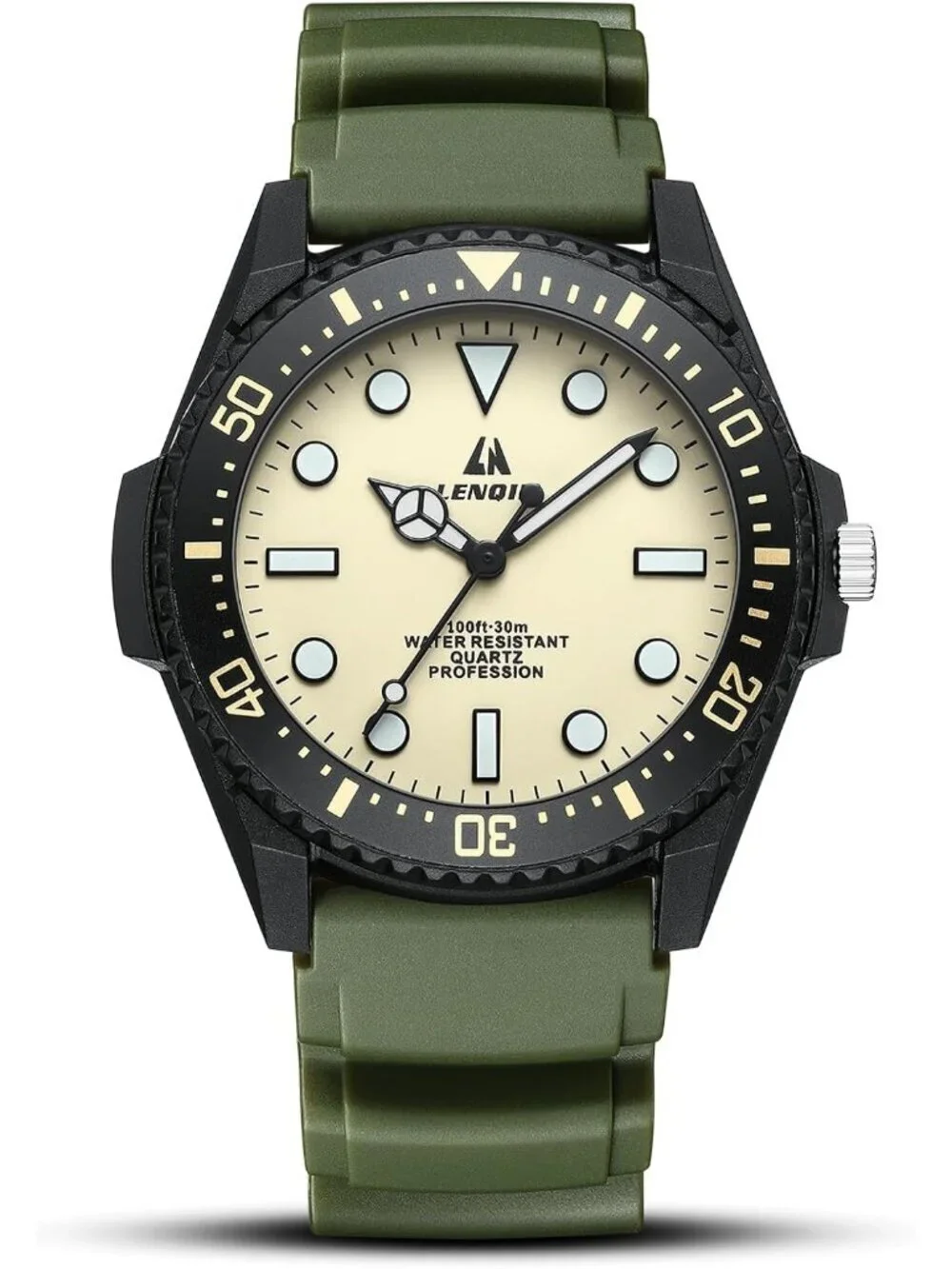 Men's Green Yellow Analog Quartz Leather Waterproof Luminous Luxury Casual Watch